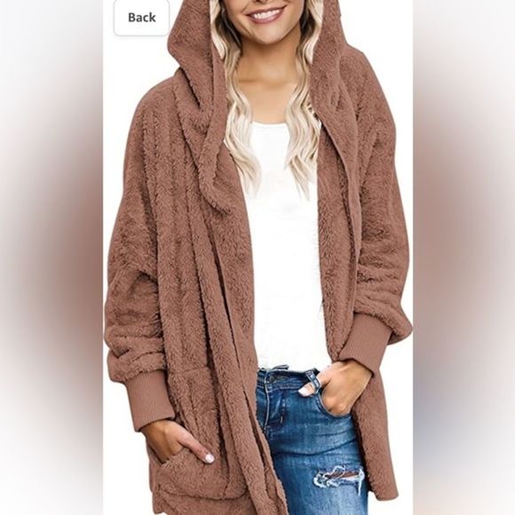 Fleece Cardigans for Women Fuzzy Open Front Hooded Cardigans Winter coats nwt - Picture 3 of 7
